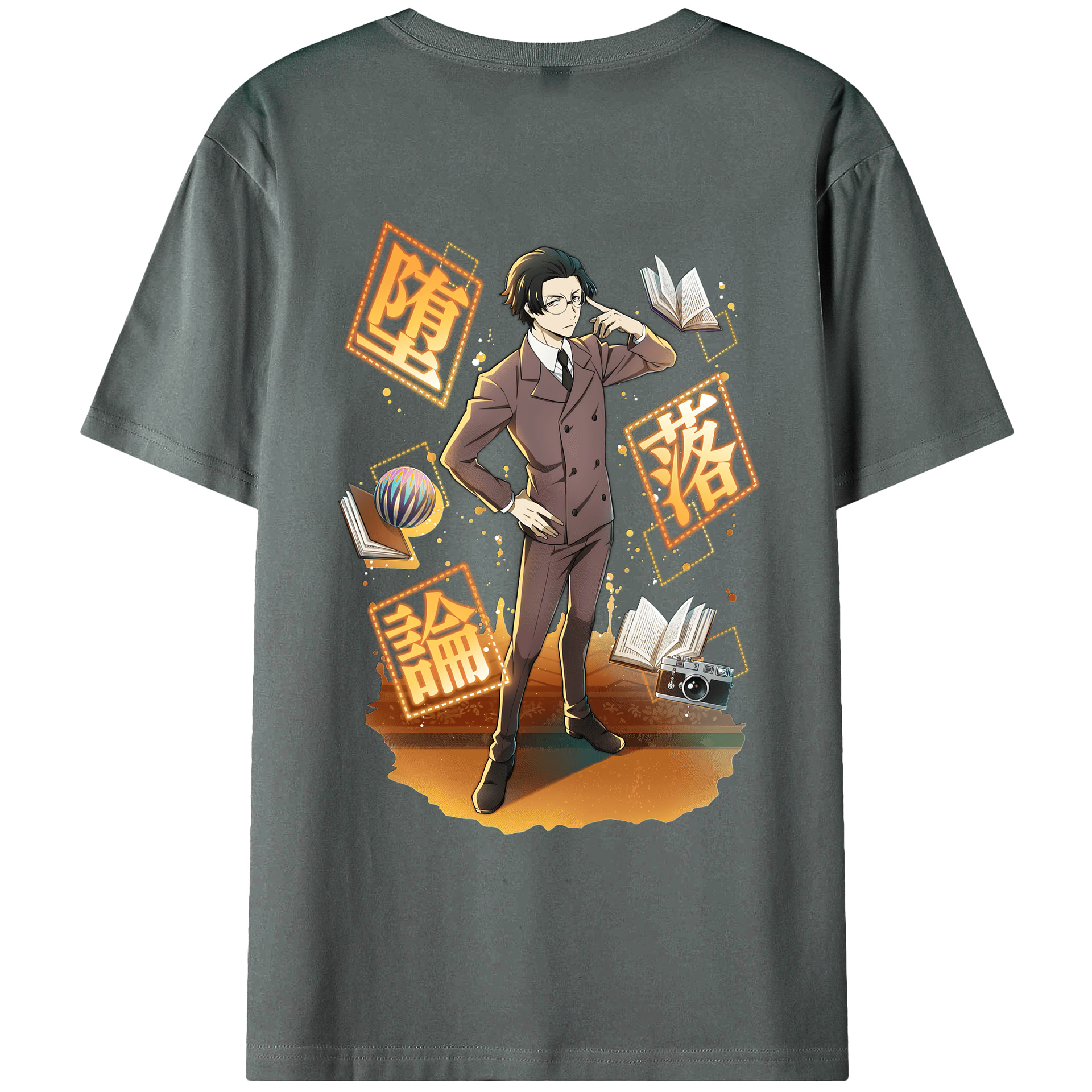 （画像用） 文豪ストレイドッグス Bungo Stray Dogs 綿100％ メンズ半袖Tシャツ（バックプリント） 通気性